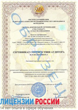 Образец сертификата соответствия аудитора №ST.RU.EXP.00006191-3 Томск Сертификат ISO 50001